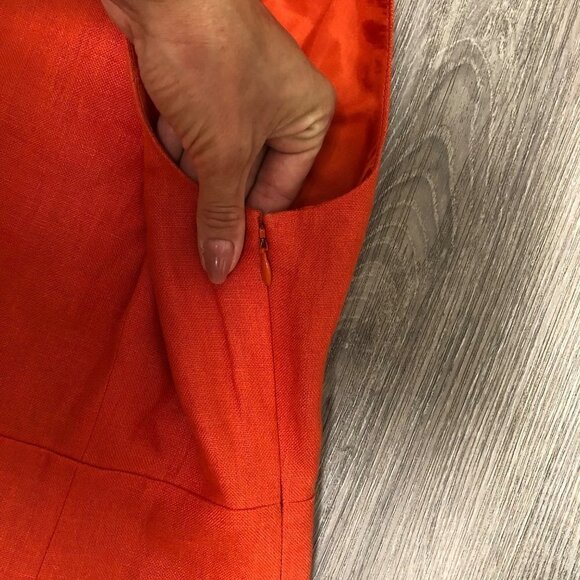 Talbots Women's Size 8 Dress Pure Irish Linen Orange Coral Pleated High Collared - Picture 6 of 8